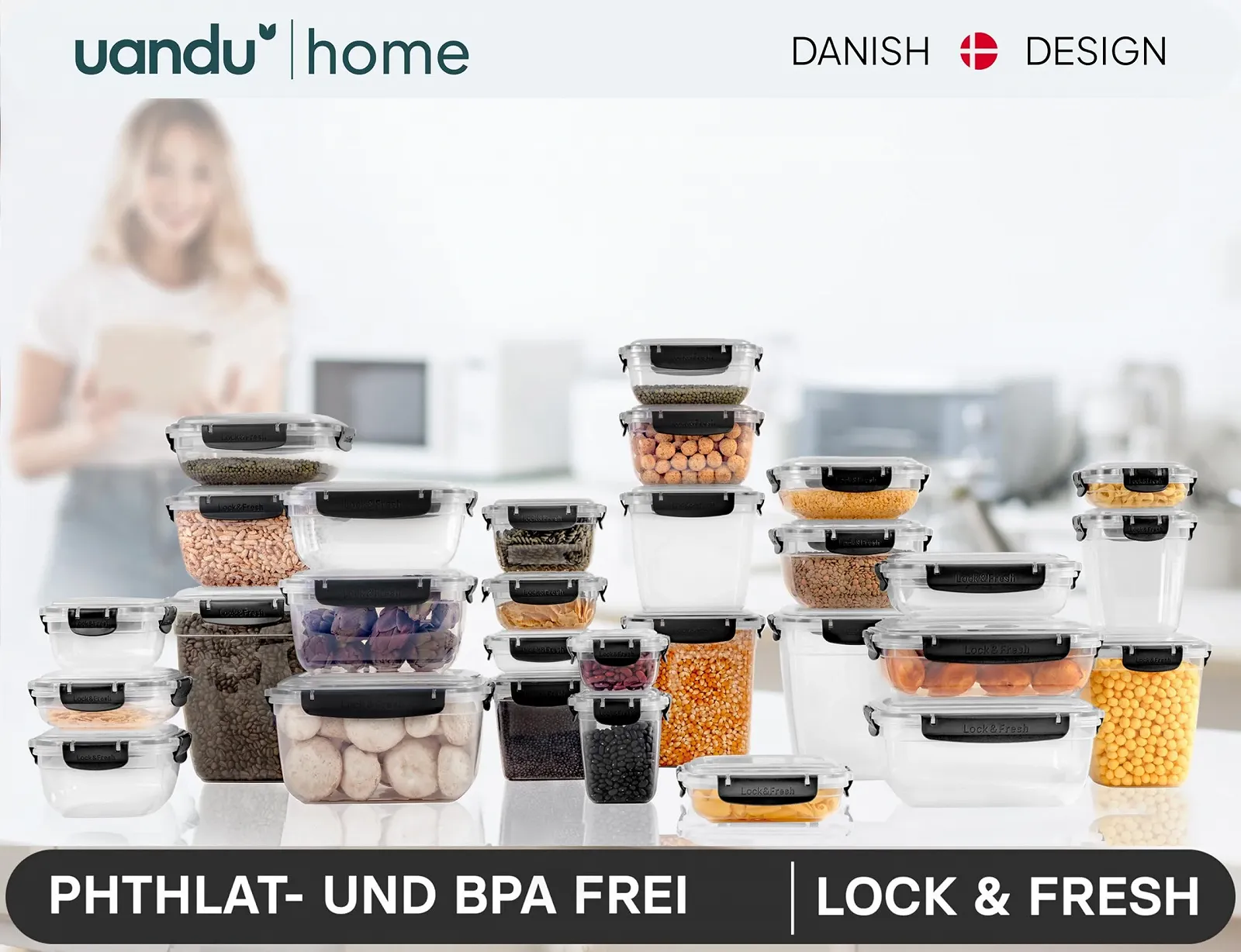 Набір контейнерів для зберігання продуктів uandu Lock & Fresh 5 шт. Без BPA Антрацит, фото №8