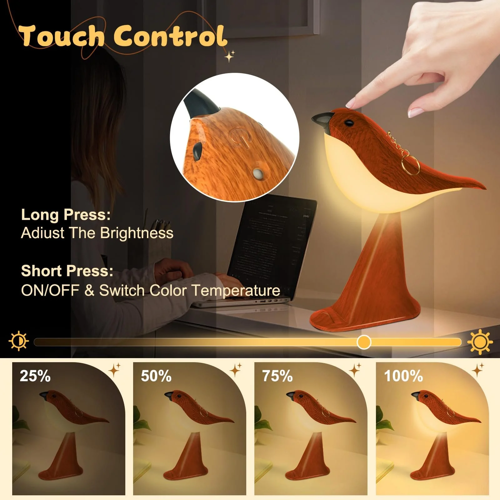 Настільна лампа LAVAED Stand Bird сенсорна акумуляторна USB червона, фото №4