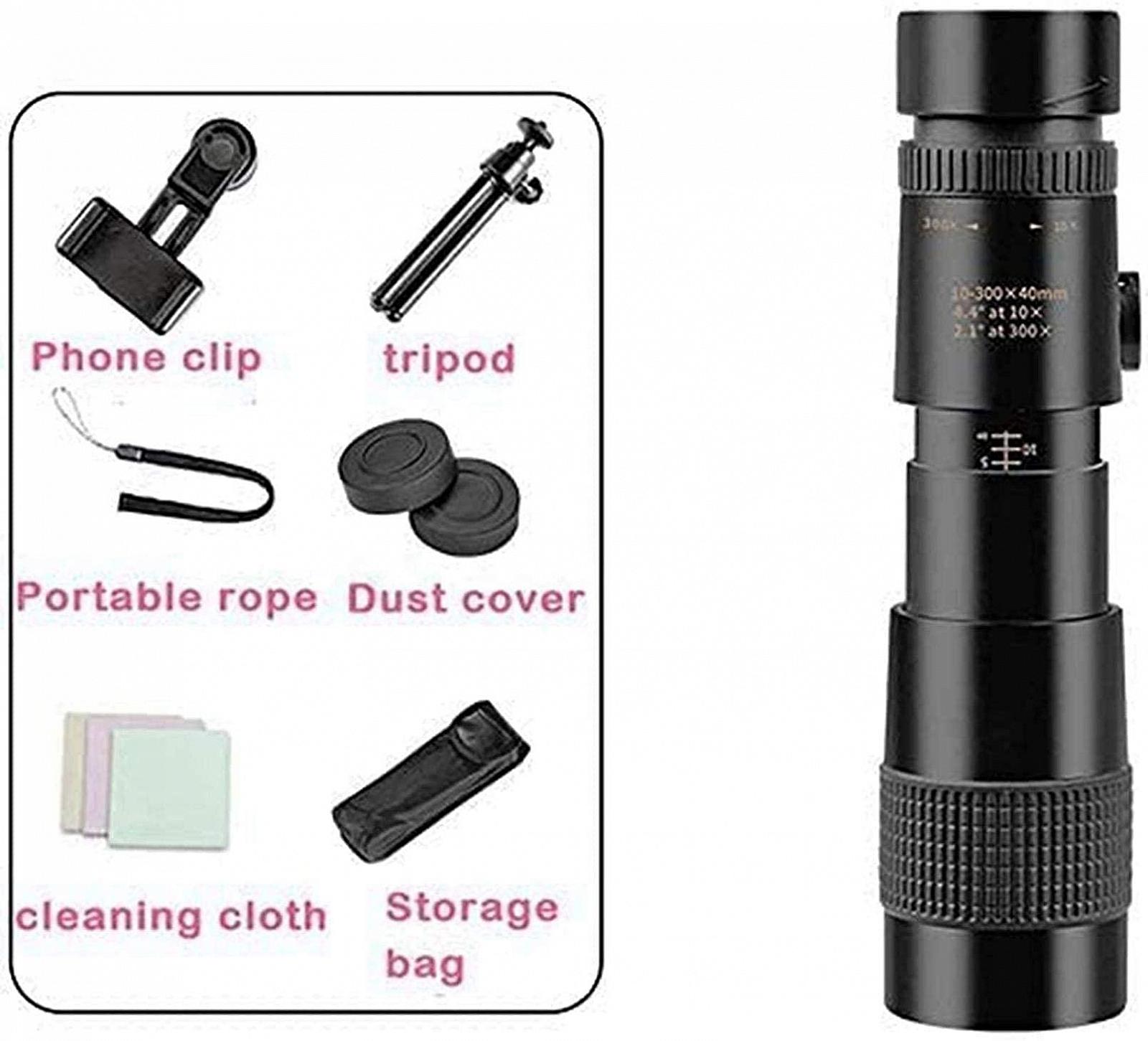 Монокуляр Super Telephoto Zoom 10-300x40mm с адаптером для смартфона, штативом, телескоп монокуляр, фото №3