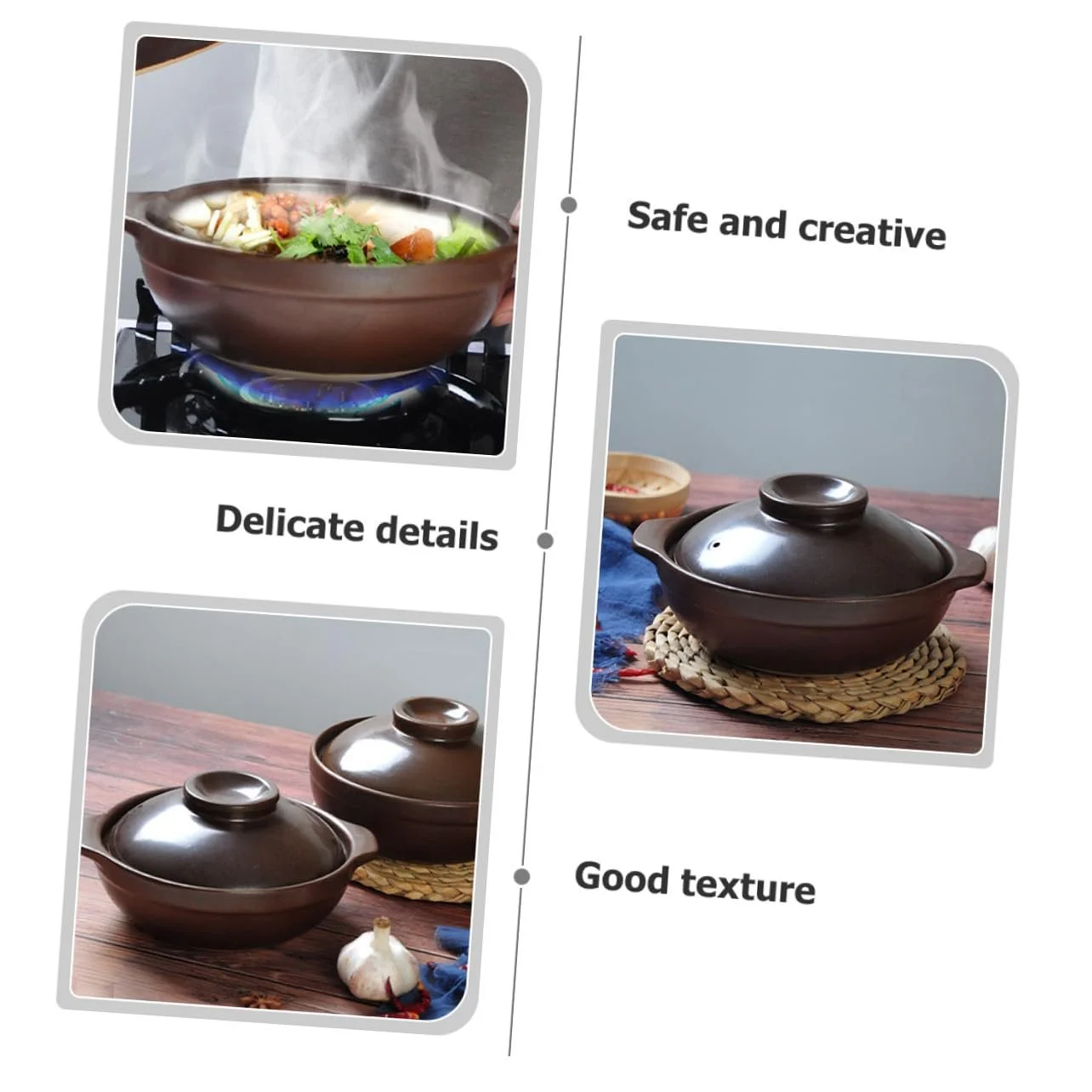 Керамічна каструля OUNONA велика термостійка традиційна кам'яна для газових плит, фото №4