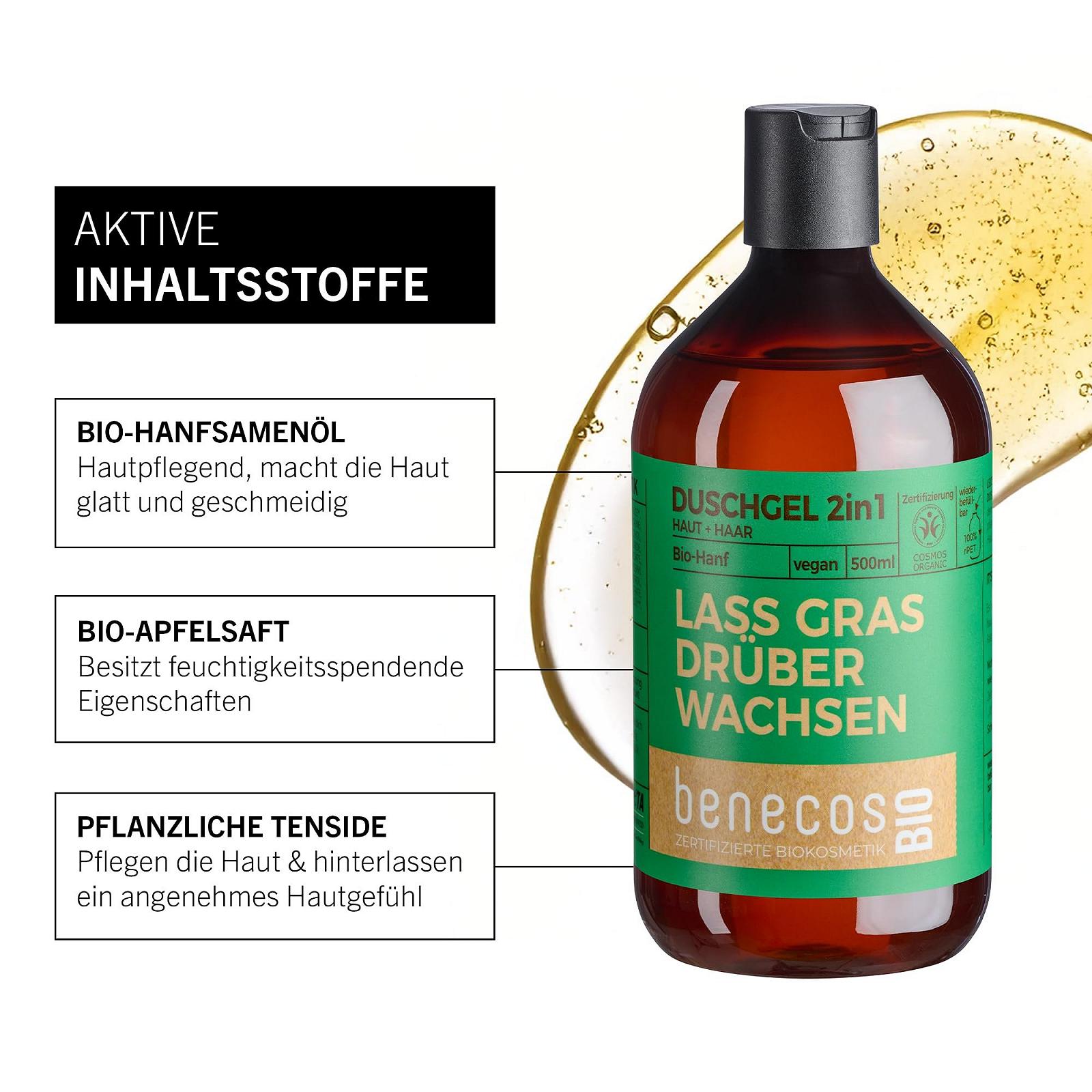 Органический гель для душа 2-в-1 benecos Organic Hemp Skin & Hair веганский из переработанного пластика, фото №3