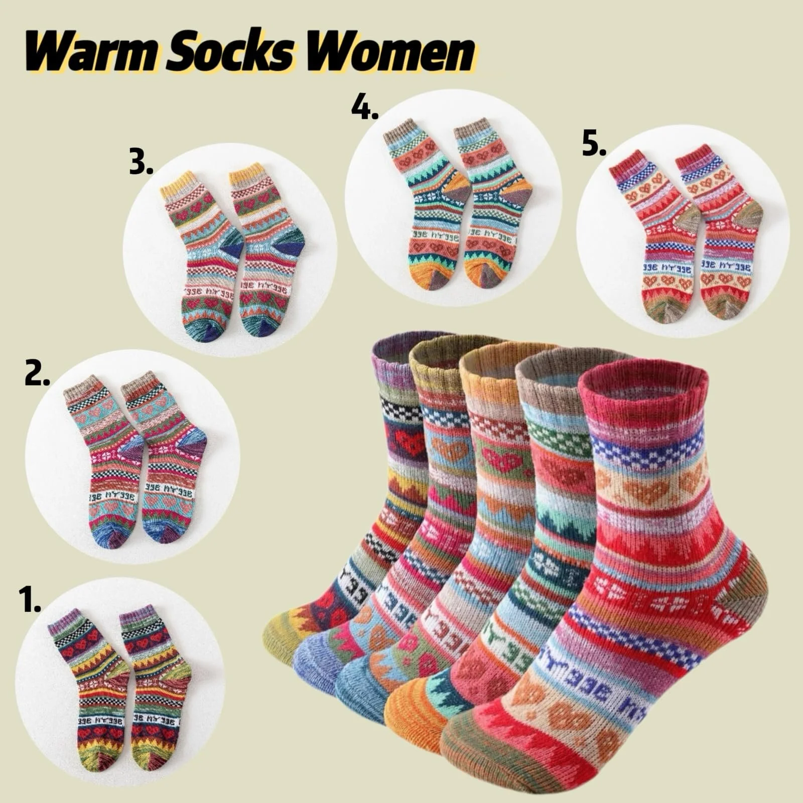 Женские зимние носки Бежевый One Size, фото №3