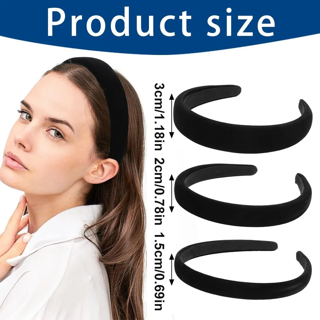 Обруч оксамитовий для волосся, однотонний, фото №2