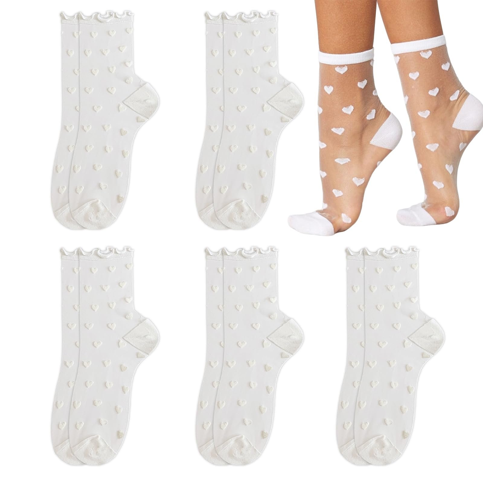 Носки Женские Дизайн в форме сердца Прозрачные носки Белые, фото №1