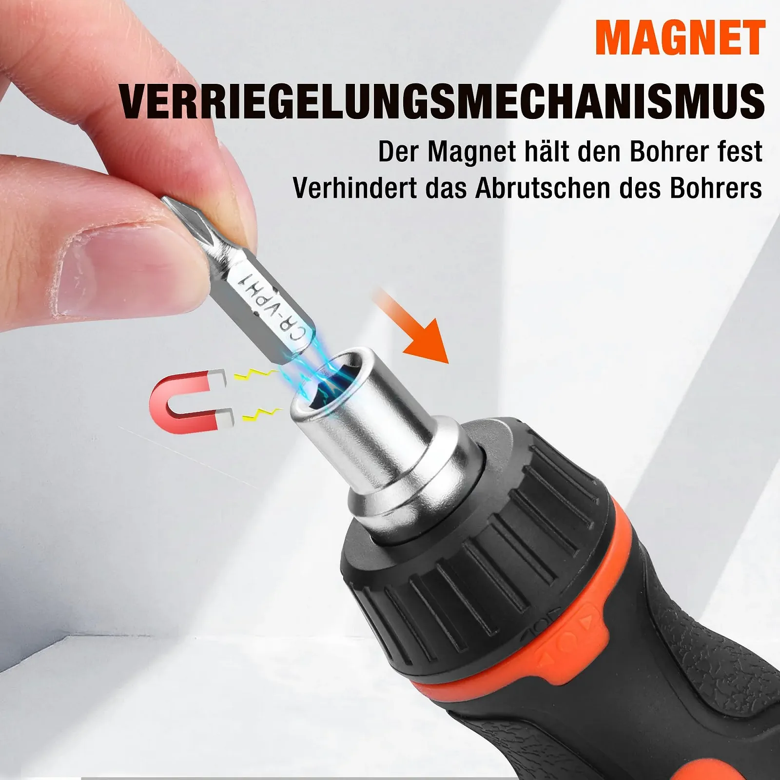 Викрутка-тріскачка ValueMax Stubby з 7 магнітними бітами (PH1/2/3, T15/25, SL5/6), коротка, фото №4