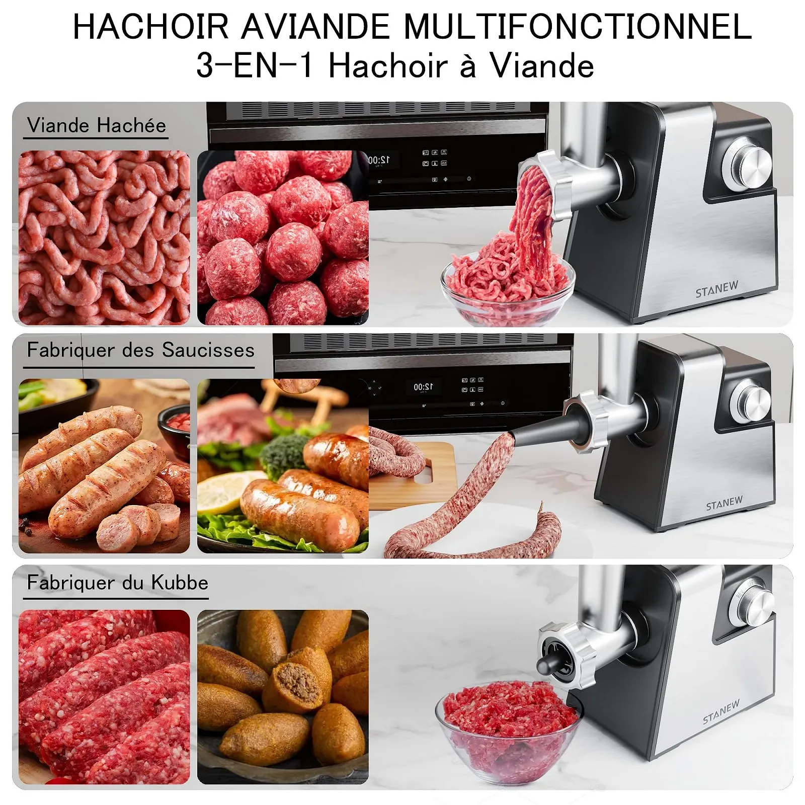 Мясорубка электрическая профессиональная Stanew 2500 Вт 5-в-1 нержавеющая сталь, фото №4 Мясорубка электрическая профессиональная Stanew 2500 Вт 5-в-1 нержавеющая сталь, фото №4