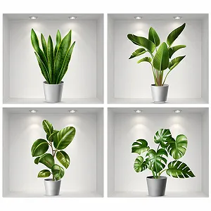 3D наклейка на стіну Ваза з рослинами 4 штуки - Фото 1