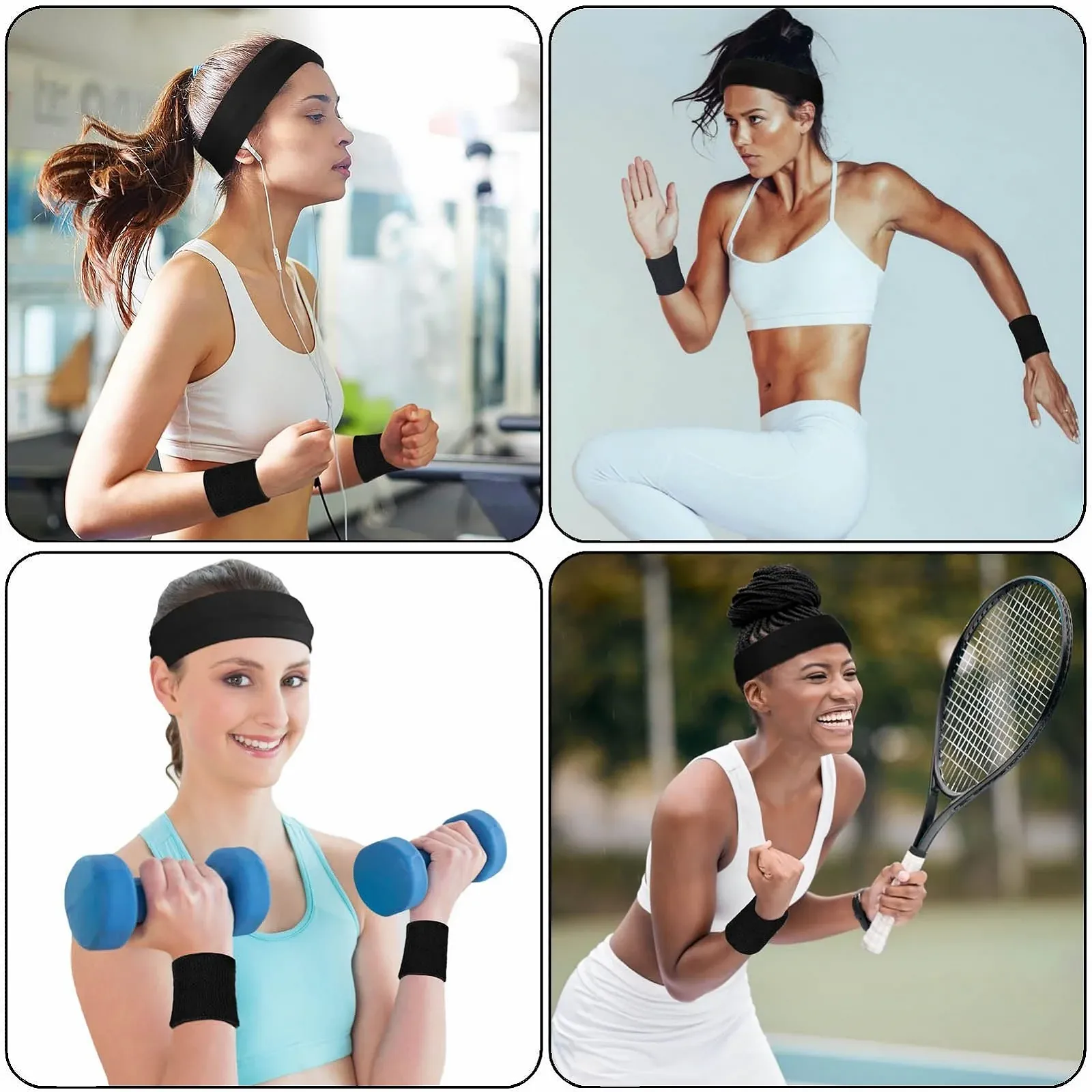 Пов'язка на голову Спортивна для жінок Еластична тонка Чорний, фото №6