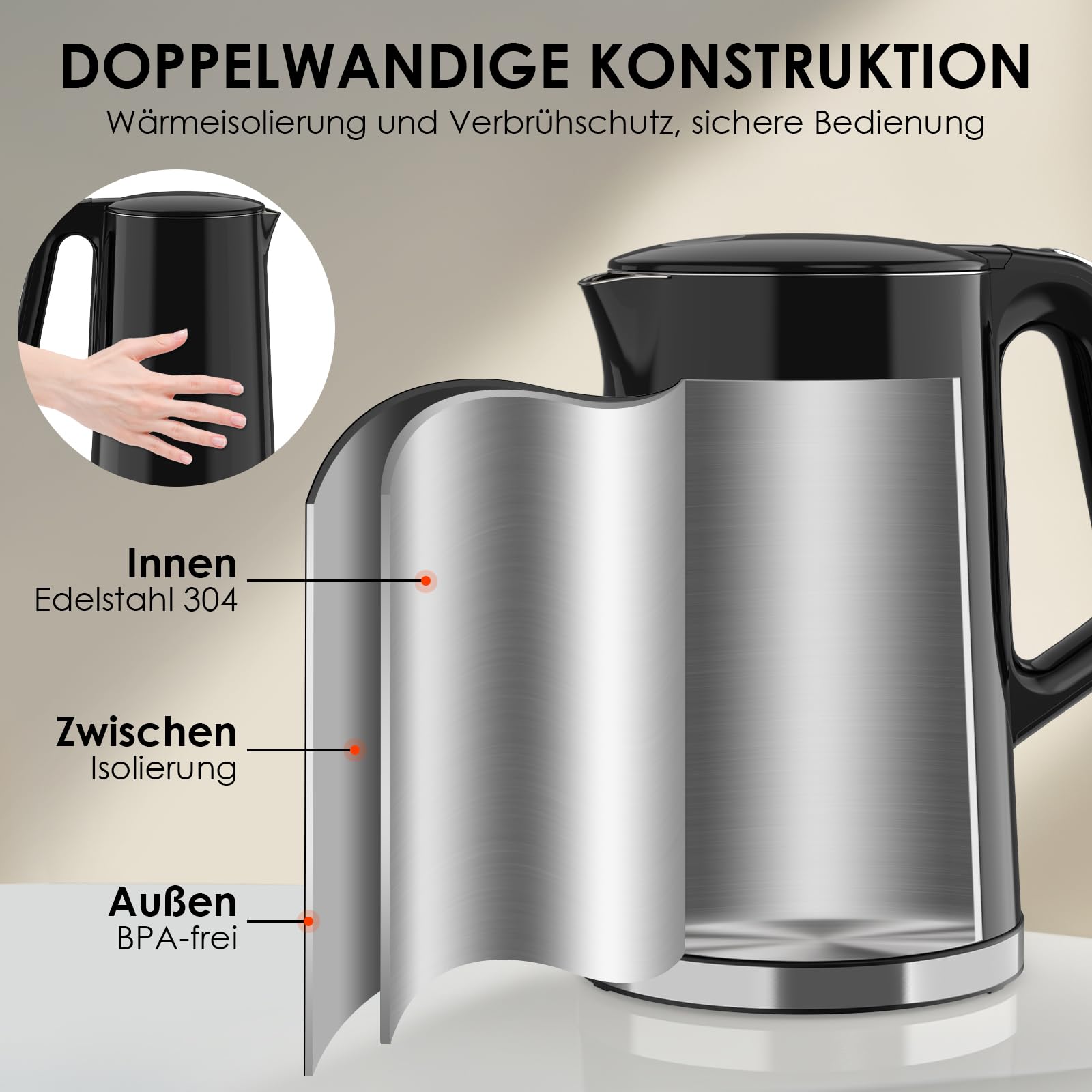 Электрочайник VORSCH 1.7 L LCD Черный, фото №6