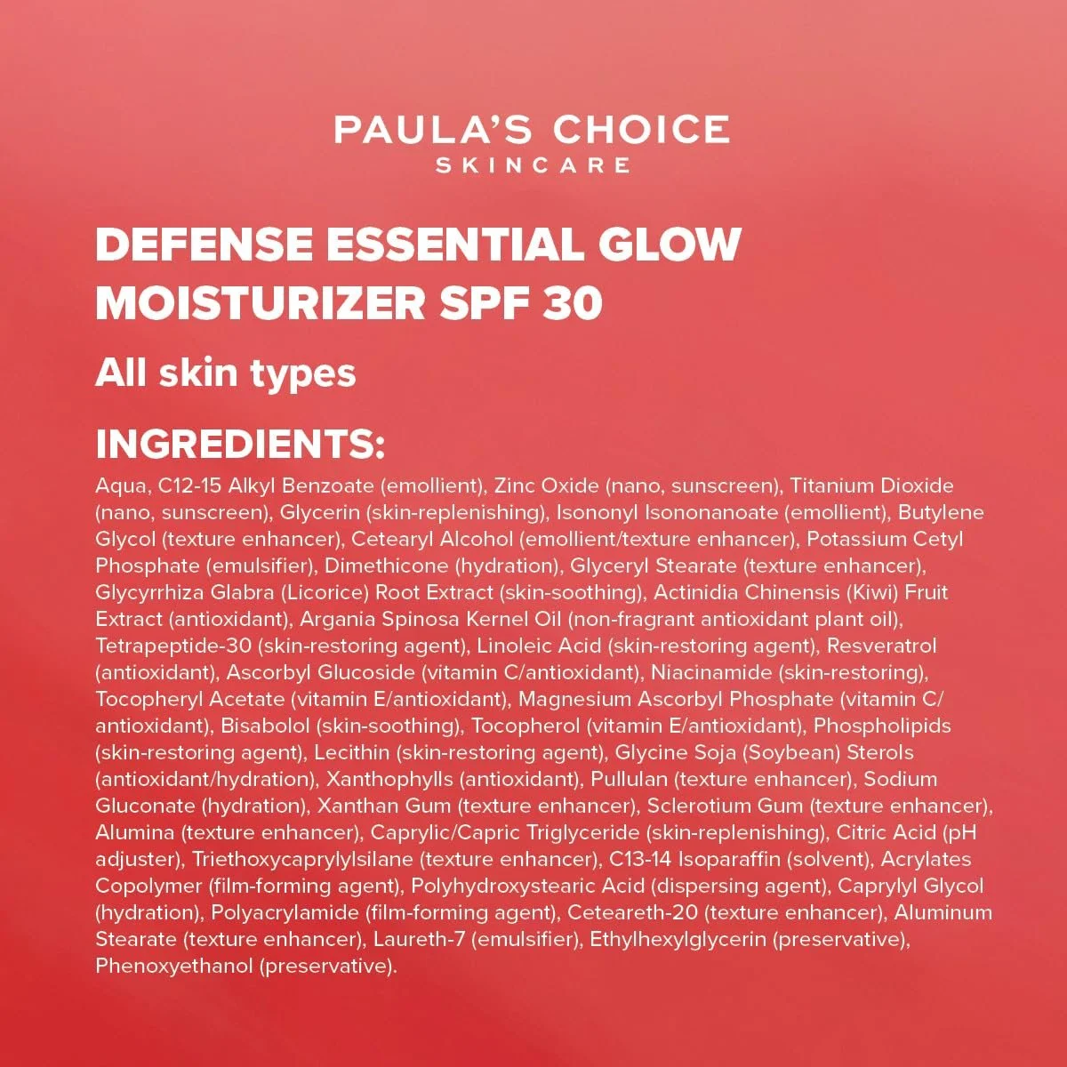 Денний крем Paula's Choice Defense Glow SPF 30 Мінеральний із Zinc Oxide та Argan Oil Зволожувальний проти зморщок 60 мл, фото №6 Денний крем Paula's Choice Defense Glow SPF 30 Мінеральний із Zinc Oxide та Argan Oil Зволожувальний проти зморщок 60 мл, фото №6