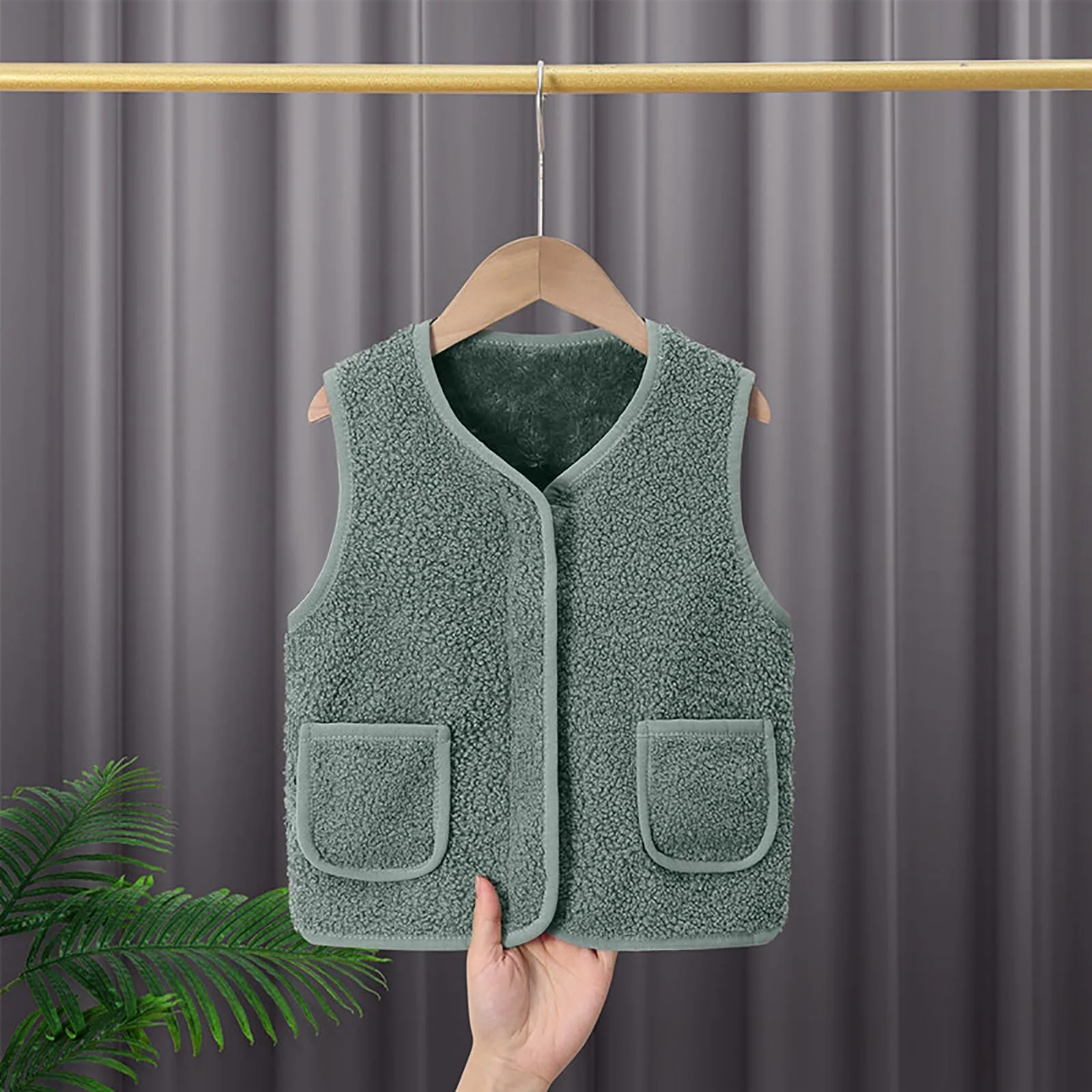 Жилет Teddy Fleece для хлопчиків, без рукавів, коротка куртка з V-подібним вирізом, фото №2