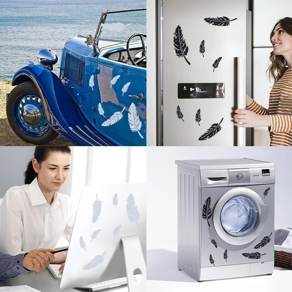 Наклейка на стіну Пір'я 8 штук Світловідбивальна Сріблястий та білий, фото №4