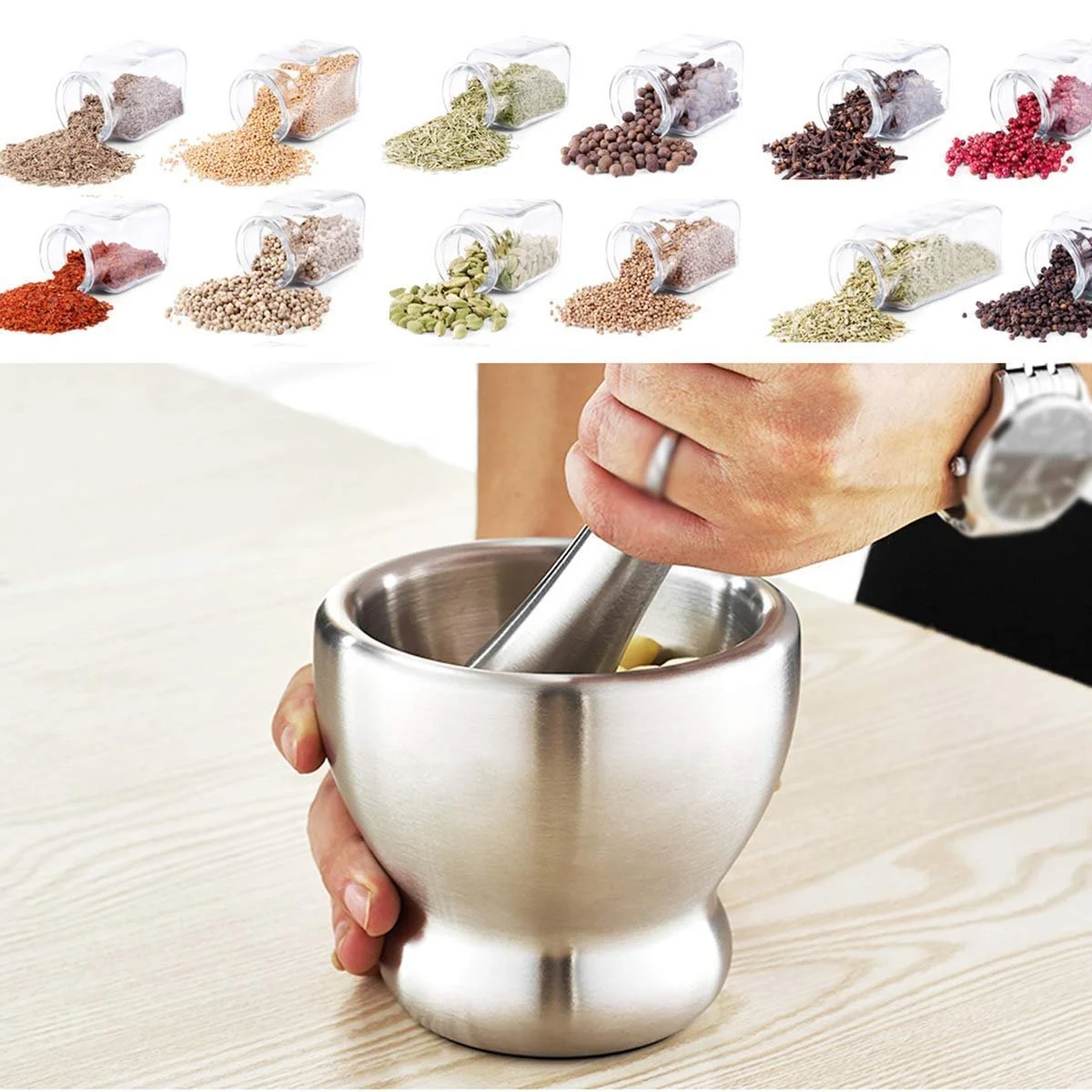 Ступка с пестиком из нержавеющей стали Измельчитель специй, фото №7 Ступка с пестиком из нержавеющей стали Измельчитель специй, фото №7