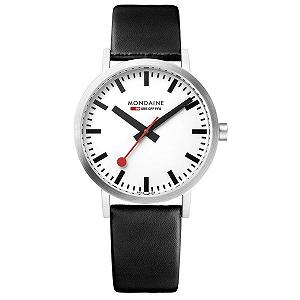 Годинник Mondaine Official Swiss Railways Classic жіночий/чоловічий кварцовий з чорним шкіряним ремінцем та червоною обшивкою - Фото 1