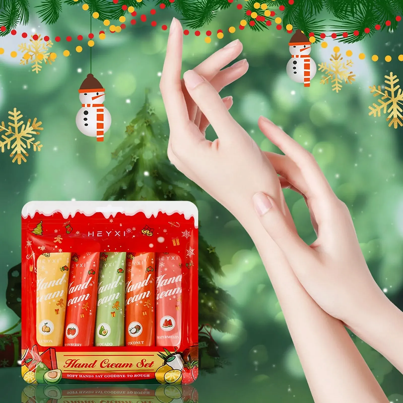 Крем для рук Набір, Різдвяний подарунковий набір, 5 парфумованих зволожуючих міні-кремів, фото №7