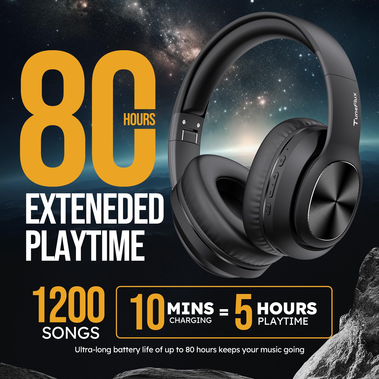 Навушники Bluetooth TuneFlux Over Ear 80 годин чорні, фото №2