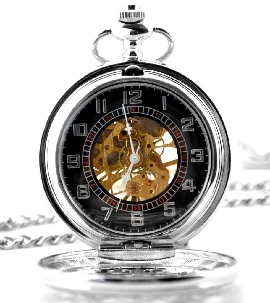 Механічний годинник Infinite U Dual Time Display Hollow Skeleton Steel Hand Wind Pocket Silver, фото №2