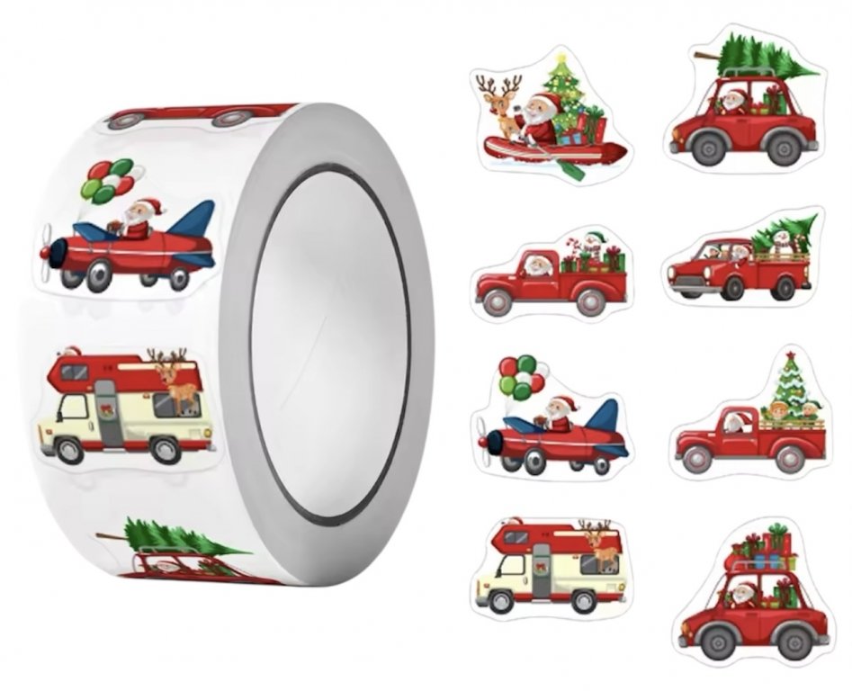 Набір наліпок різдвяних 25мм Транспорт, 8 штук, фото №1 Набір наліпок різдвяних 25мм Транспорт, 8 штук, фото №1