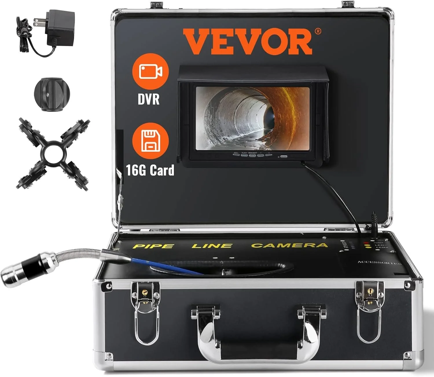 Промисловий ендоскоп для труб та каналізації VEVOR H6FTR-30R / 7" LCD / Кабель 30м / Камера 25мм IP68 / 4500 мАг / Запис DVR, фото №1