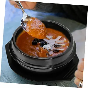 Горшок керамический с термостойким подносом для бибимбапа компактный без покрытия с ручками synthetic.ua - Фото 1