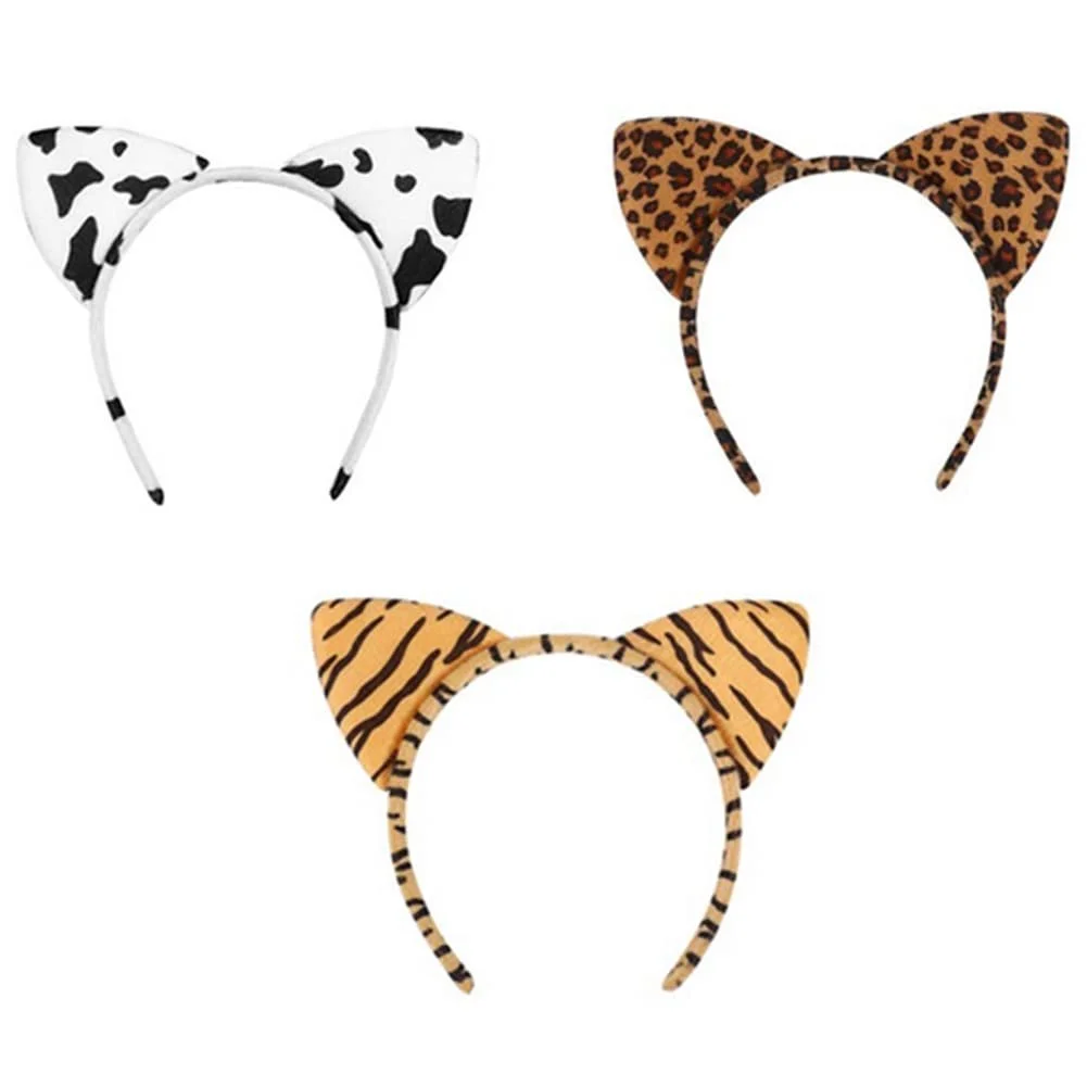 Набір з 3 плюшевих обручів на голову з котячими вушками, фото №1