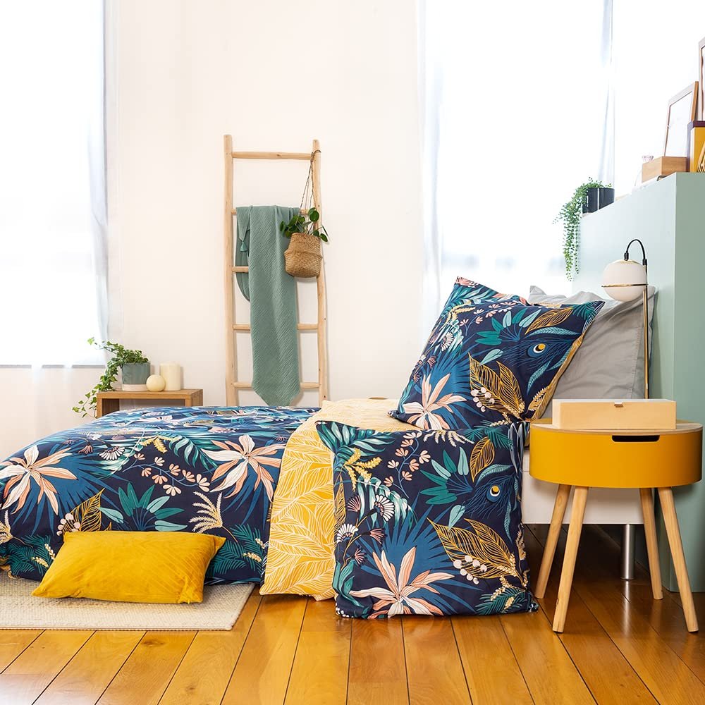 Підковдра CÔTE Deco Tropical Leaves 220 x 240 см + 2 наволочки 63 x 63 см, 100% м'яка бавовна, синій (240 x 220 см), фото №3