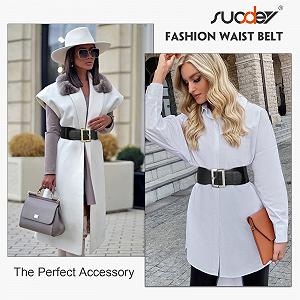 Эластичный широкий женский пояс SUOSDEY 7.5 см, черный, винтажный с прямоугольной пряжкой synthetic.ua - Фото 1