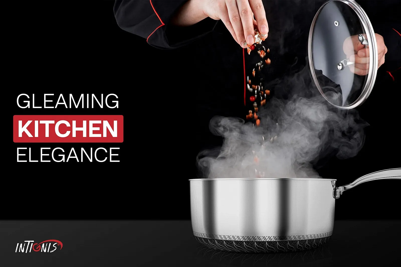 Каструля Non Stick 20 см/2 л з кришкою для індукційних, газових, електричних плит з носиком, термостійкою ручкою, стійка до подряпин, фото №3