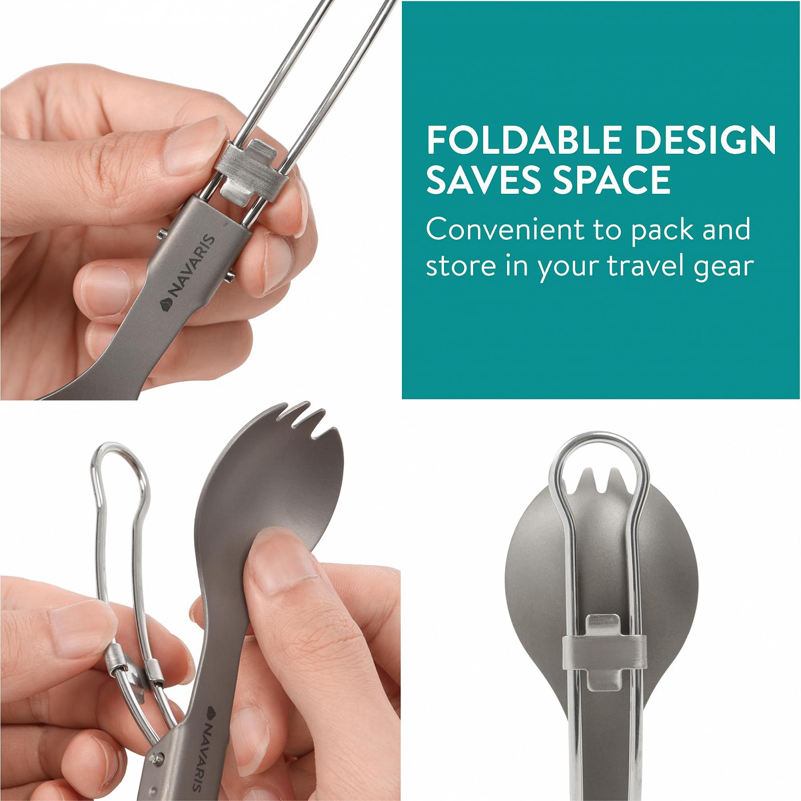 Спорк Navaris Foldable Titan Набор из 2 - Титан ультралегкий и прочный, фото №7