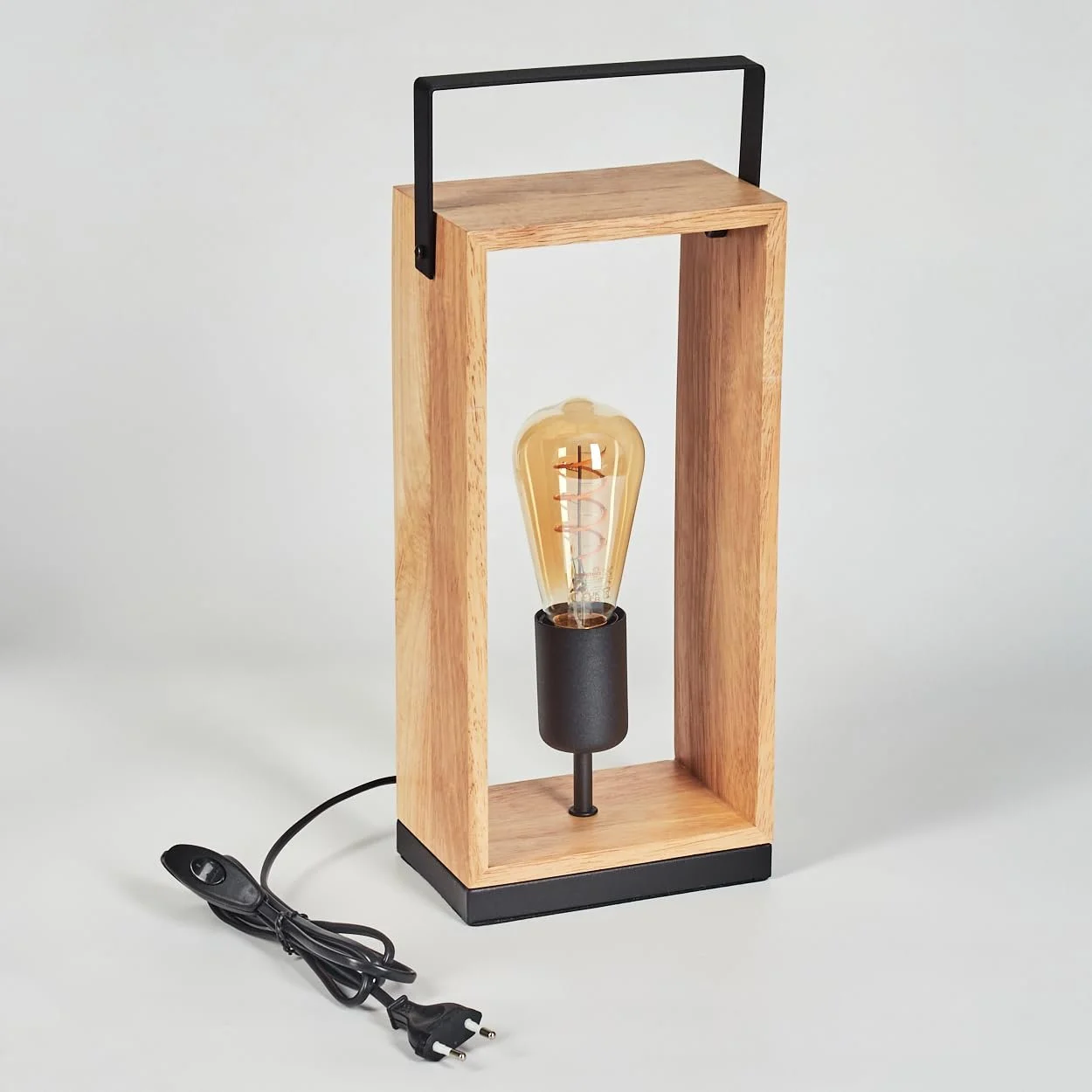 Настільна лампа HOFSTEIN Kabimoi метал/дерево E27 40 Вт Чорна/Натуральне дерево, фото №5
