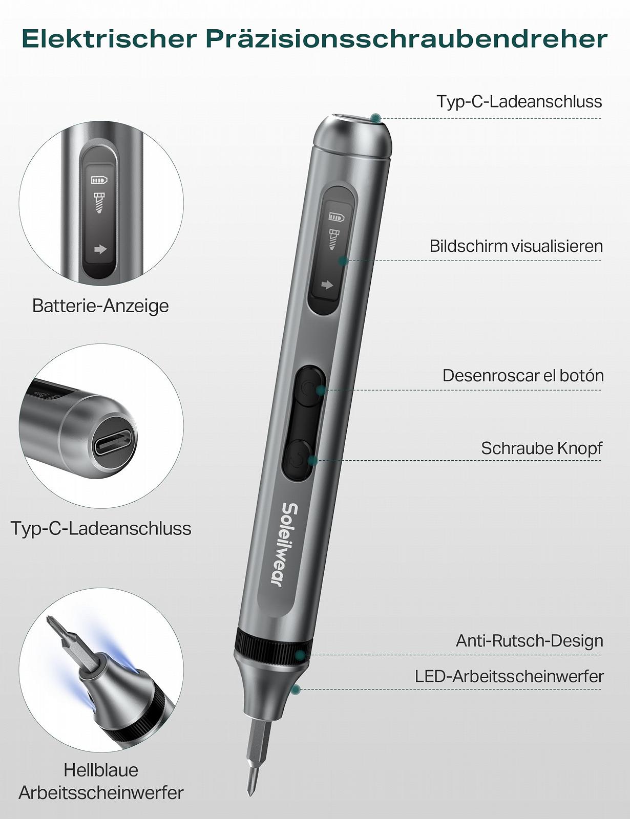 Набір міні електричних викруток Soleilwear 52 в 1 з 48 магнітними насадками, фото №2