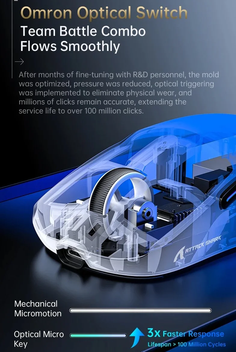 Ігрова мишка Attack Shark V5 Black PAW3950MAX 42K DPI 8000Гц 750IPS 50G, фото №6