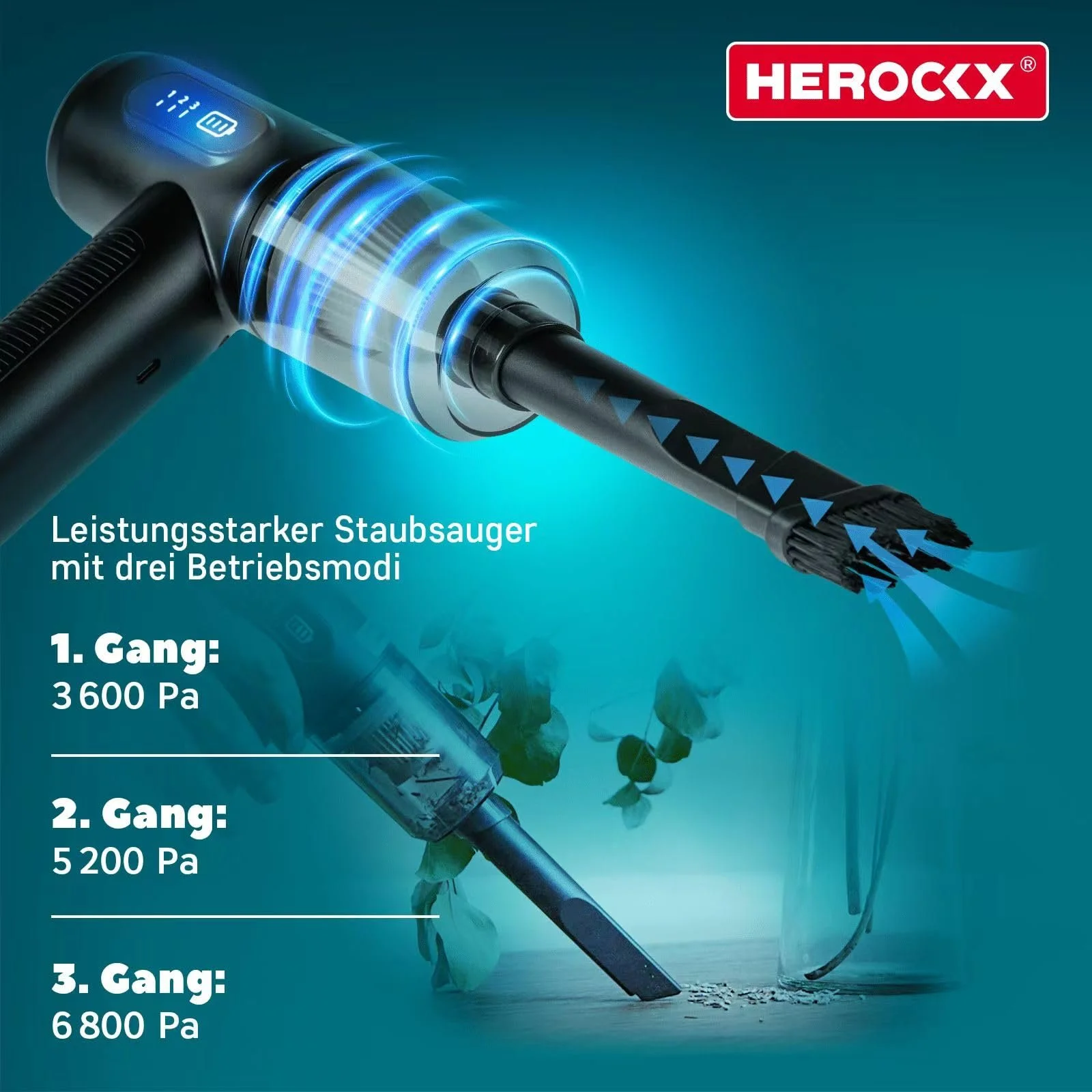 Електрична повітродувка HEROCKX 3 швидкості 2000 мАг LED USB-C, фото №3