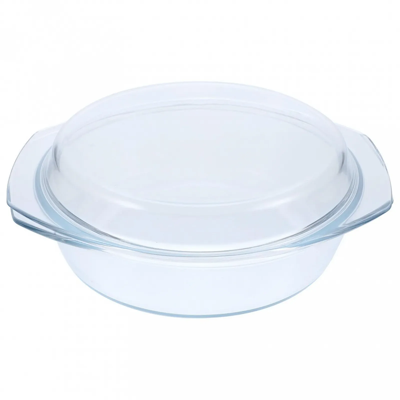 Форма для запікання скляна кругла з плоскою кришкою жаростійка, фото №1