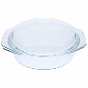 Форма для запікання скляна кругла з плоскою кришкою жаростійка - Фото 1