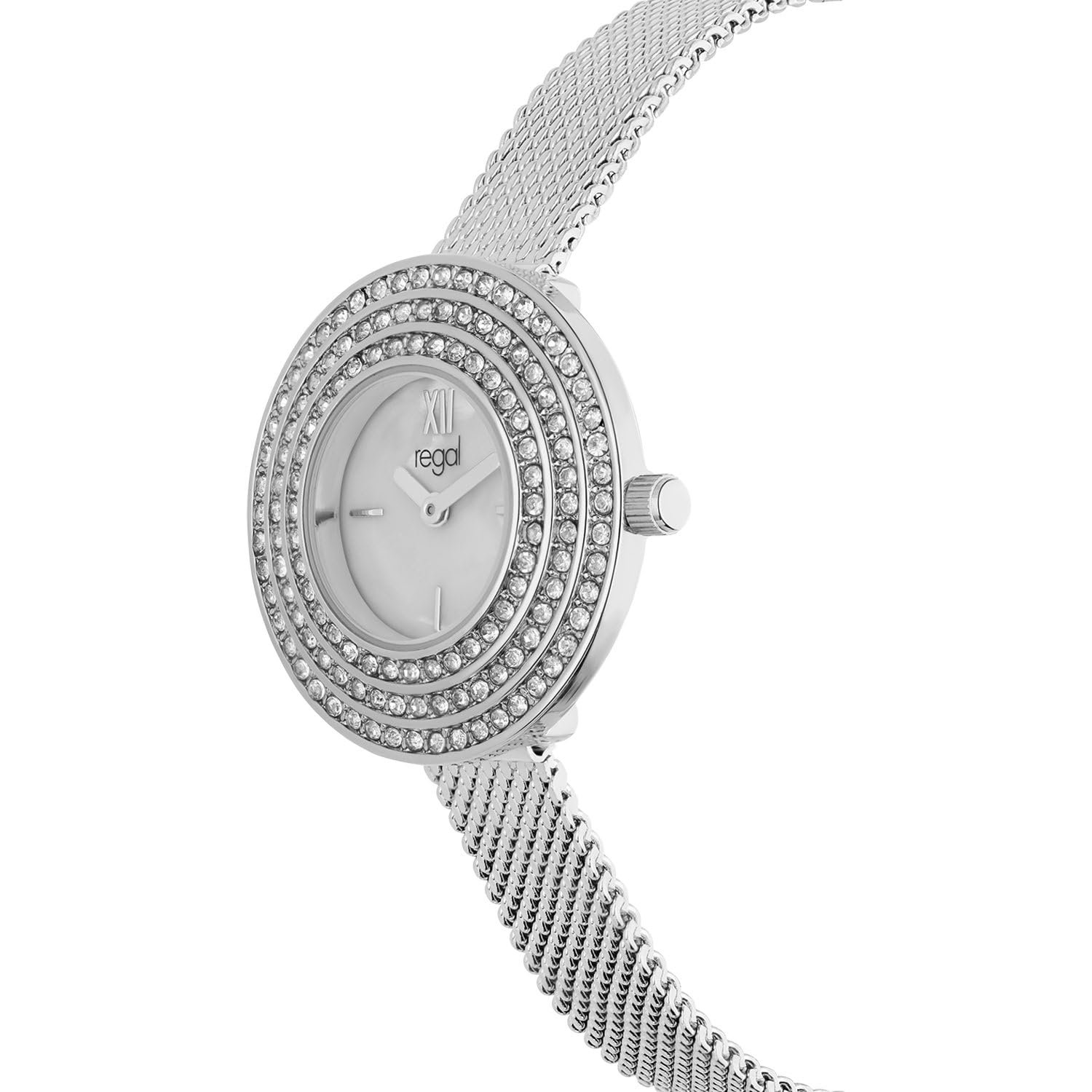Женские часы Lucardi Regal серебряного цвета с тремя рядами кубического циркония, сплав, серебристый цвет, 29.10 мм, фото №2