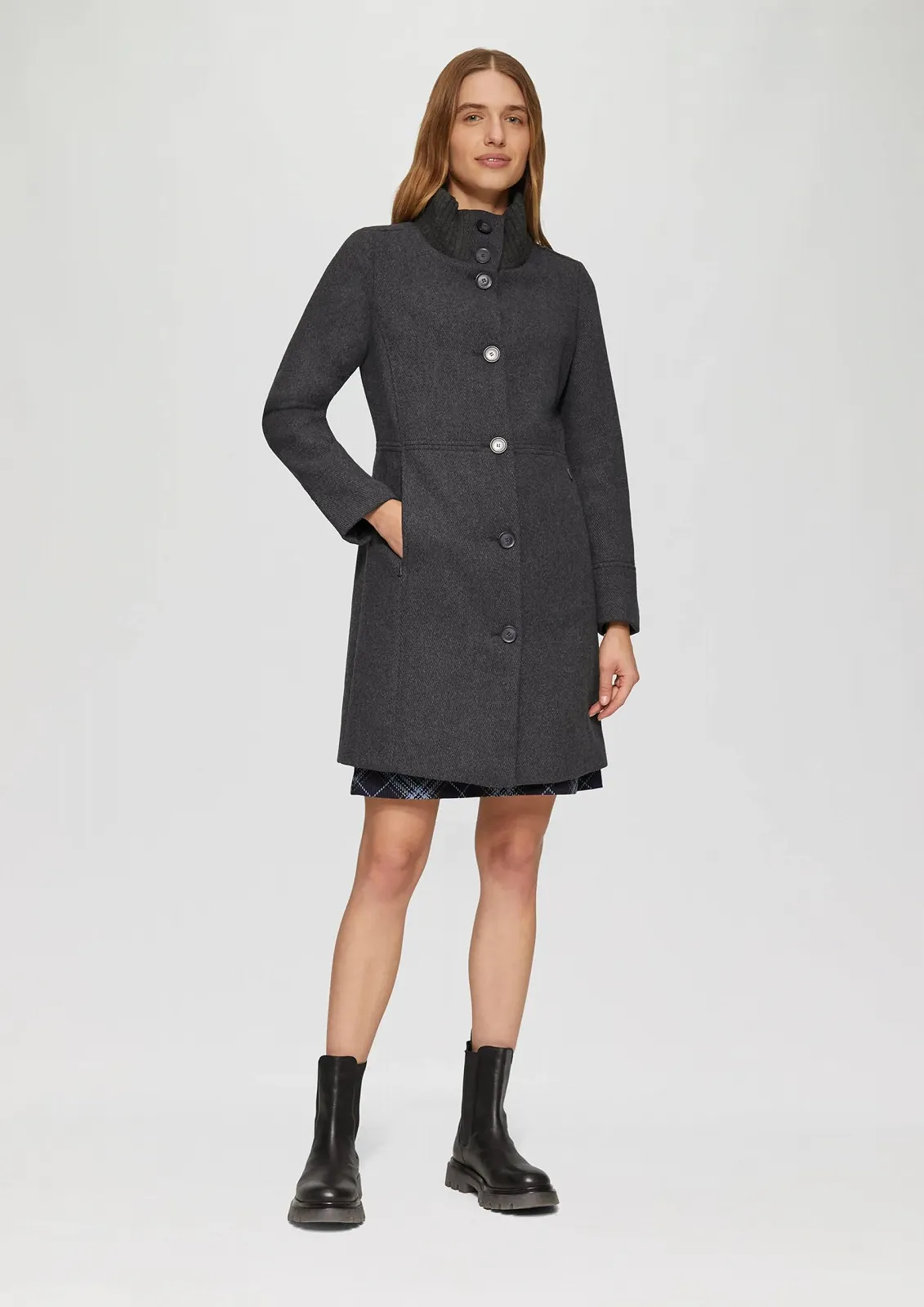 Пальто s.Oliver Твіл з трикотажним коміром-стійкою та кишенями, фото №3