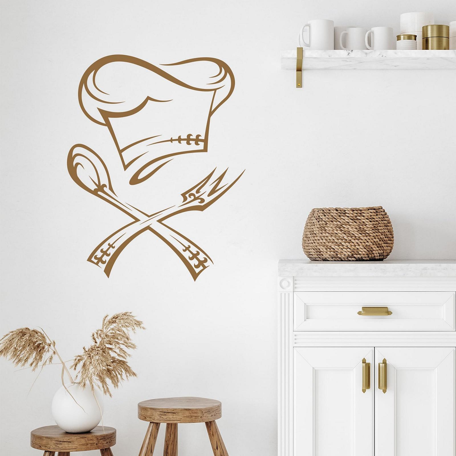 Наклейка на стіну GRAZDesign Кухня Капелюх шеф-кухаря з приборами самоклеюча 51 x 40 см 070 Чорний, фото №3