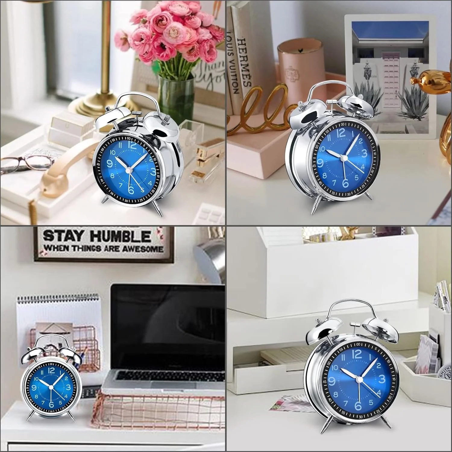 Будильник аналоговый YsyYey Винтажный с двумя колокольчиками Jewel Blue, фото №5