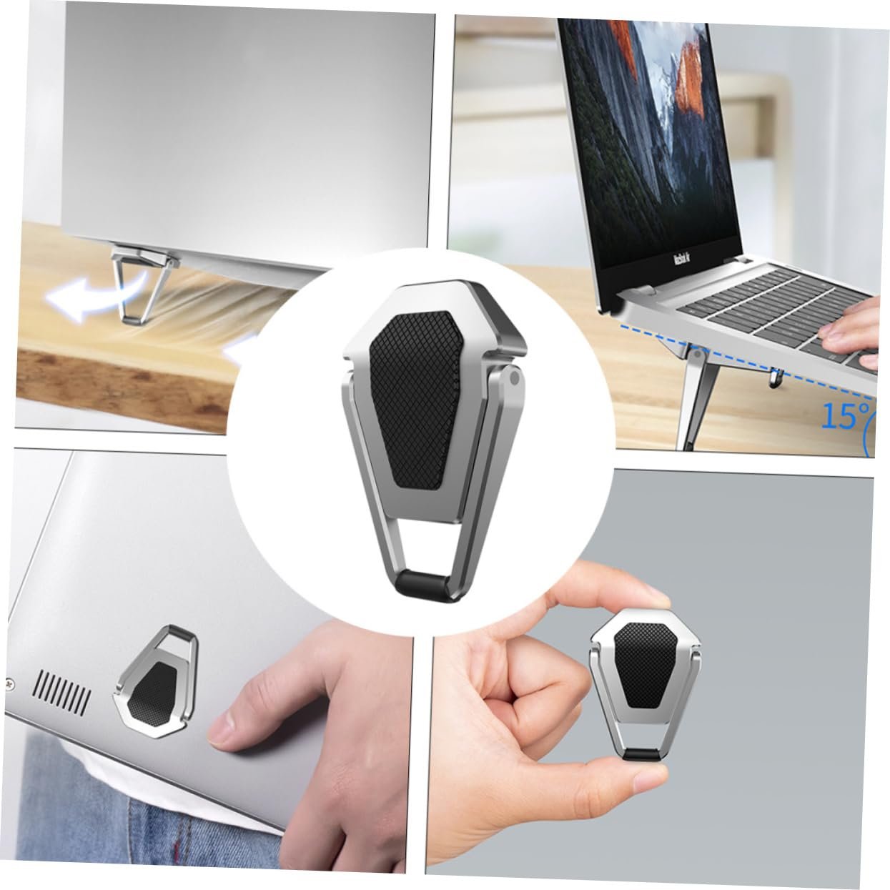 Підставка для ноутбука складана портативна тримач для ноутбука для охолодження та розсіювання тепла легка та компактна з нековзними накладками для подорожей (2 шт.), фото №3 Підставка для ноутбука складана портативна тримач для ноутбука для охолодження та розсіювання тепла легка та компактна з нековзними накладками для подорожей (2 шт.), фото №3