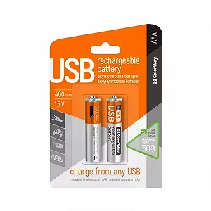 Акумулятори microUSB ColorWay (CW-UBAAA-01) AAA/HR03 Li-Pol 400 mAh BL 2шт synthetic.ua - Фото 1