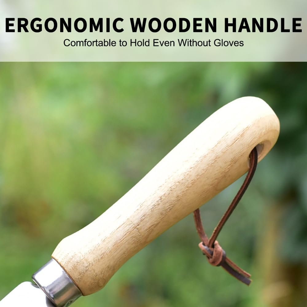 Лопата совковая посадочний Вузький, 1 шт, Нержавіюча сталь, з дерев'яною ручкою, для пересадки, прополки, садівництва, посадки, копання та різання. Розміри: 370 мм, фото №3