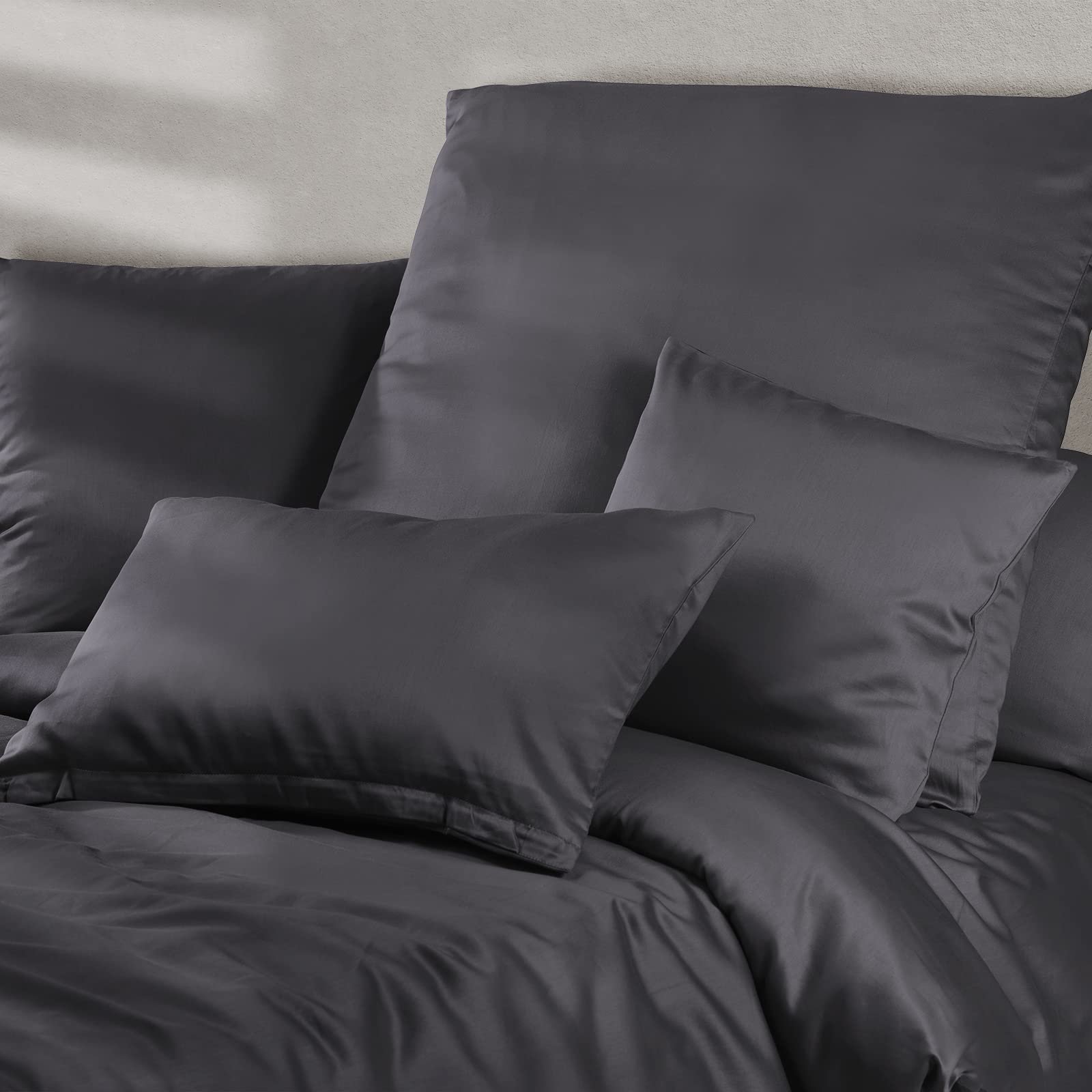 Постільна білизна Mako Satin Pure Label Темно-сірий 135 x 200 см з наволочкою 80 x 80 см, 100% бавовна, фото №2