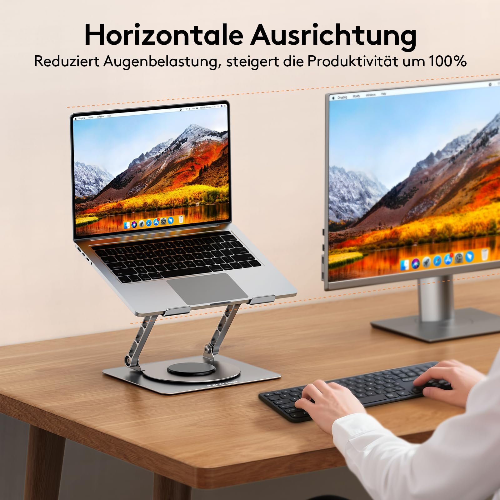 Підставка для ноутбука TECKNET 360 Регульована по висоті металева з подвійною підтримкою, ергономічна для столу, сумісна з MacBook Air/Pro, Dell до 17,3 дюймів, Сріблястий, фото №7