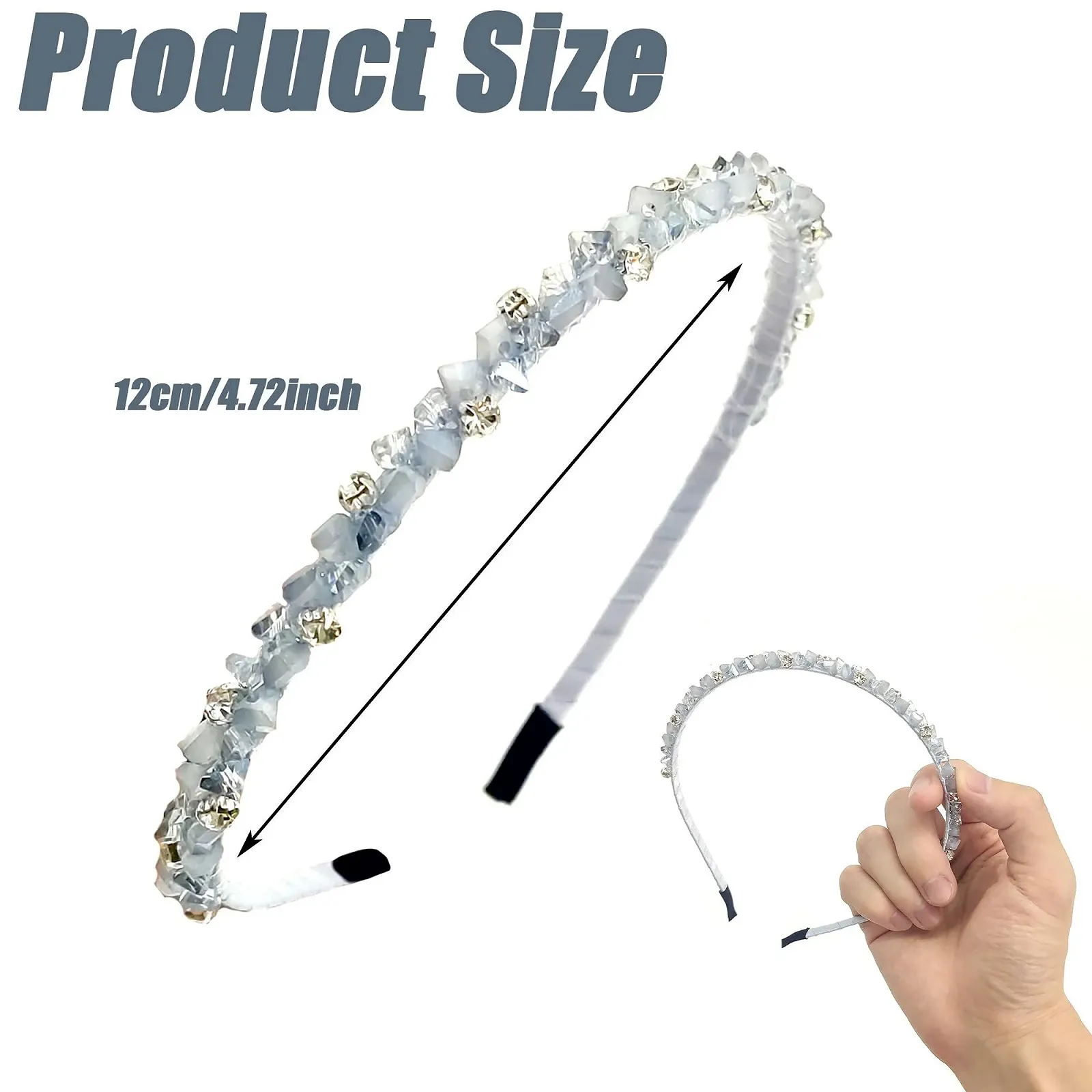 Обруч для волосся Блискучий Кристал Синій, фото №2