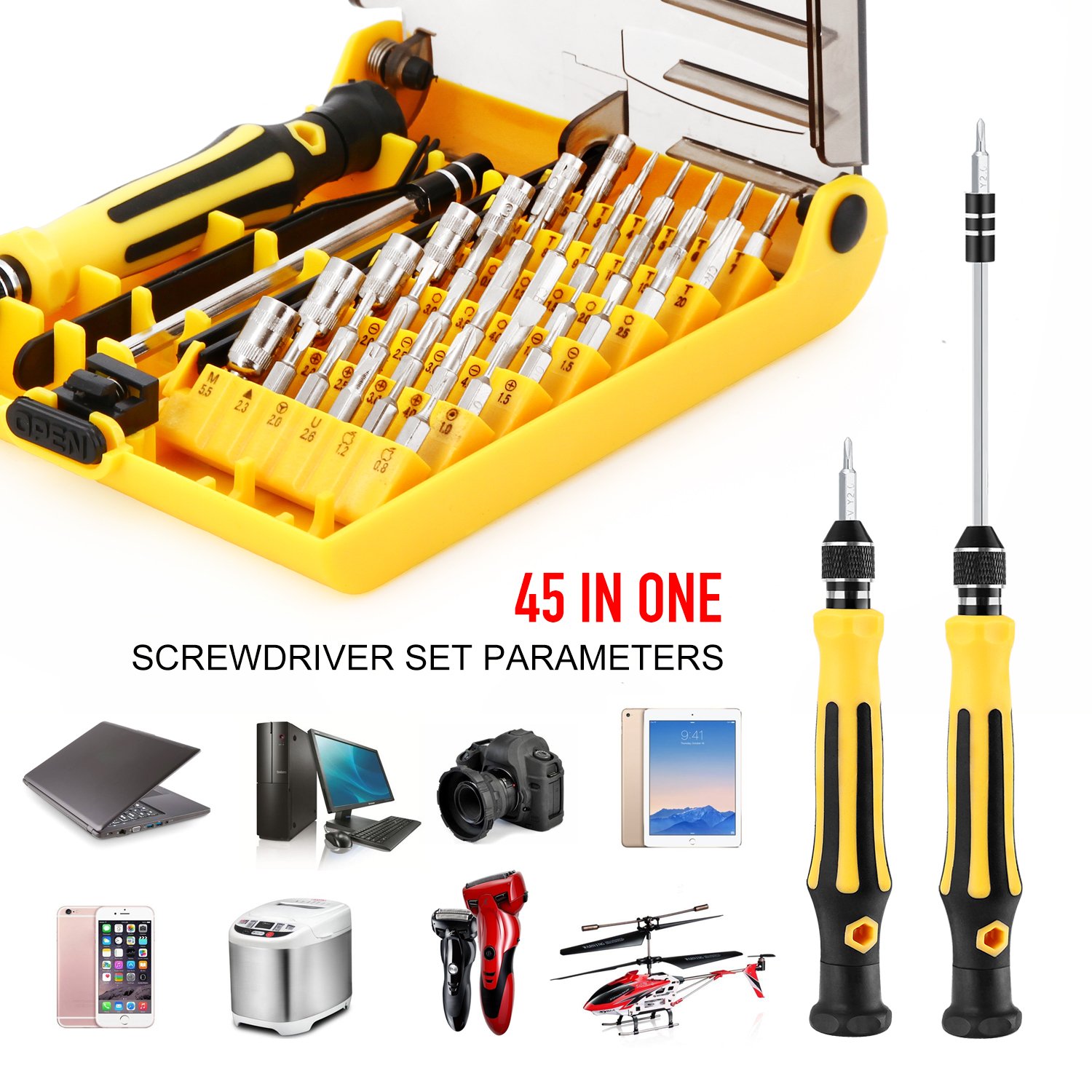 Набор отвёрток VCOO Mini Torx с битами 45 в 1 с пинцетом и удлинителем, фото №6