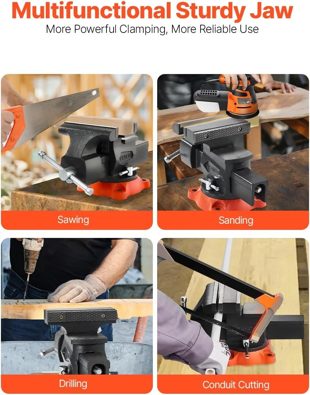 Верстатные тиски VEVOR 5.5'' / Ковкий чугун / Поворотные 360° / Сила зажима 22 кН / Черные, фото №7 Верстатные тиски VEVOR 5.5'' / Ковкий чугун / Поворотные 360° / Сила зажима 22 кН / Черные, фото №7