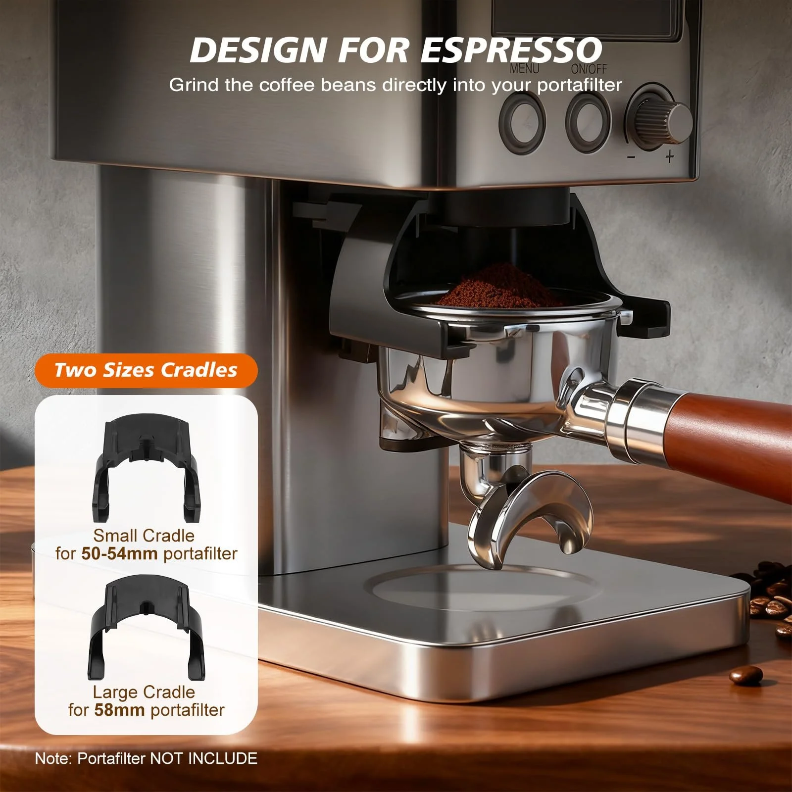 Кофемолка Homtone Электрическая из нержавеющей стали для портафильтра, с LCD экраном, 31 уровень помола, Коническая , для эспрессо/фильтр-кофе/заваривания кофе, фото №5