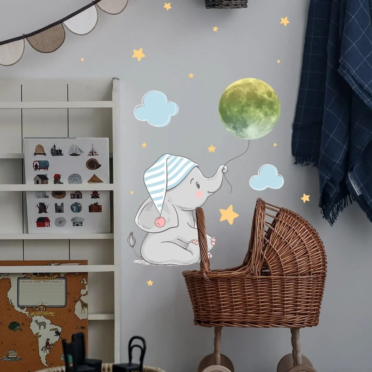 Наклейка на стіну WandSticker4U Слон та світний місяць 43 x 36 см Світна в темряві, фото №3