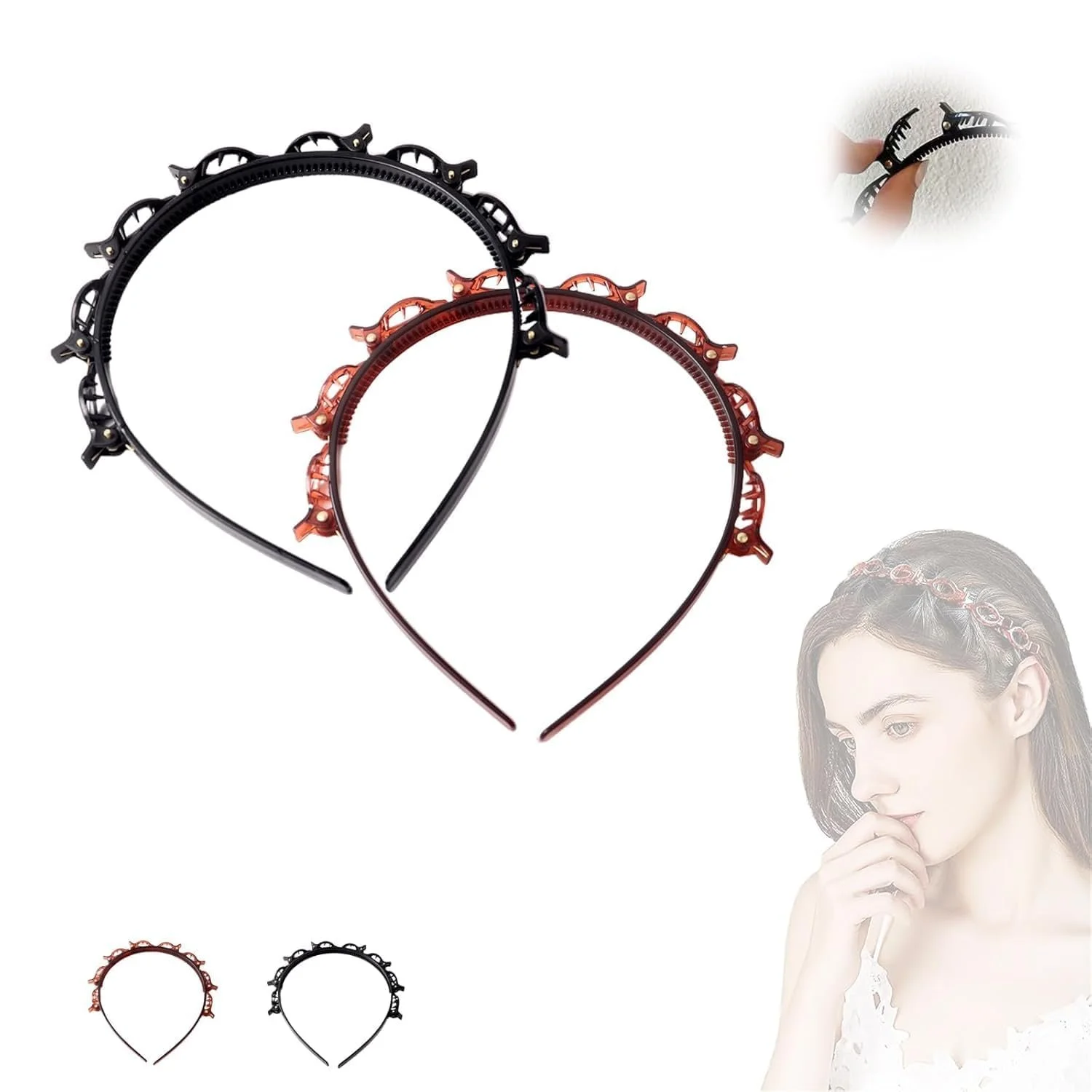 Обруч для волосся з подвійним чубчиком та 8 маленькими затискачами, фото №4